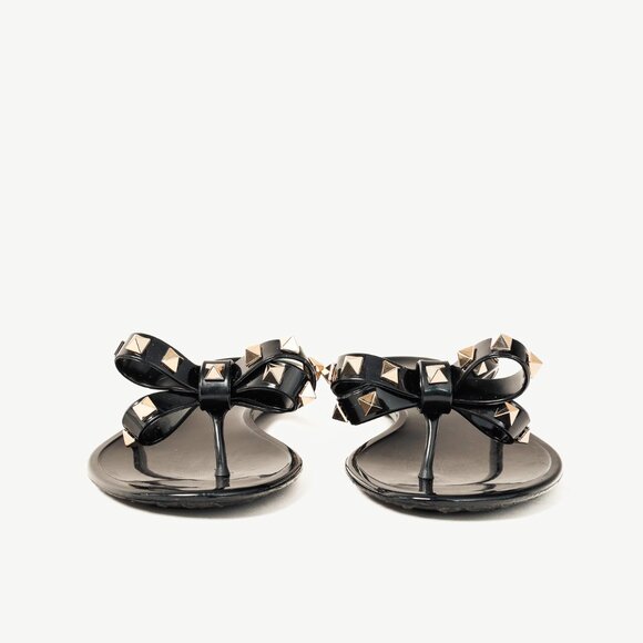 Valentino Garavani Nero Rockstud Bow Jelly Thong Sandals - Picture 3 of 10